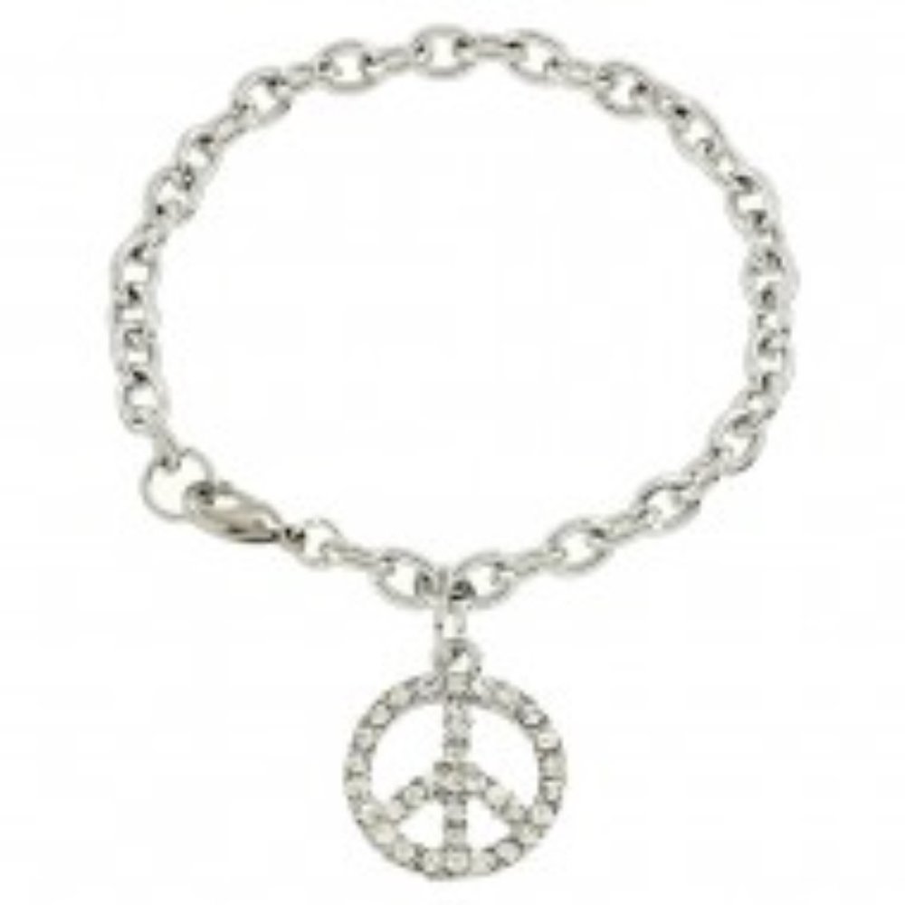 NWT Rhinestone Peace Charm Bracelet
